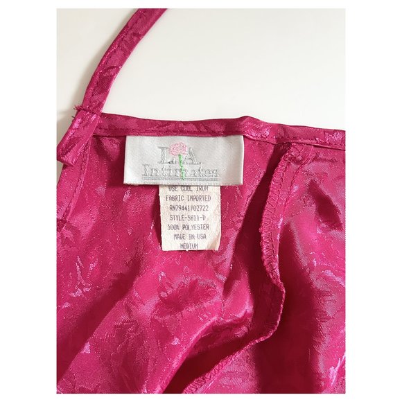 Vtg LA INTIMATES Satin Camisole Slip Dress Jacquard Hot Pink Valentines Sz M USA - Picture 6 of 6